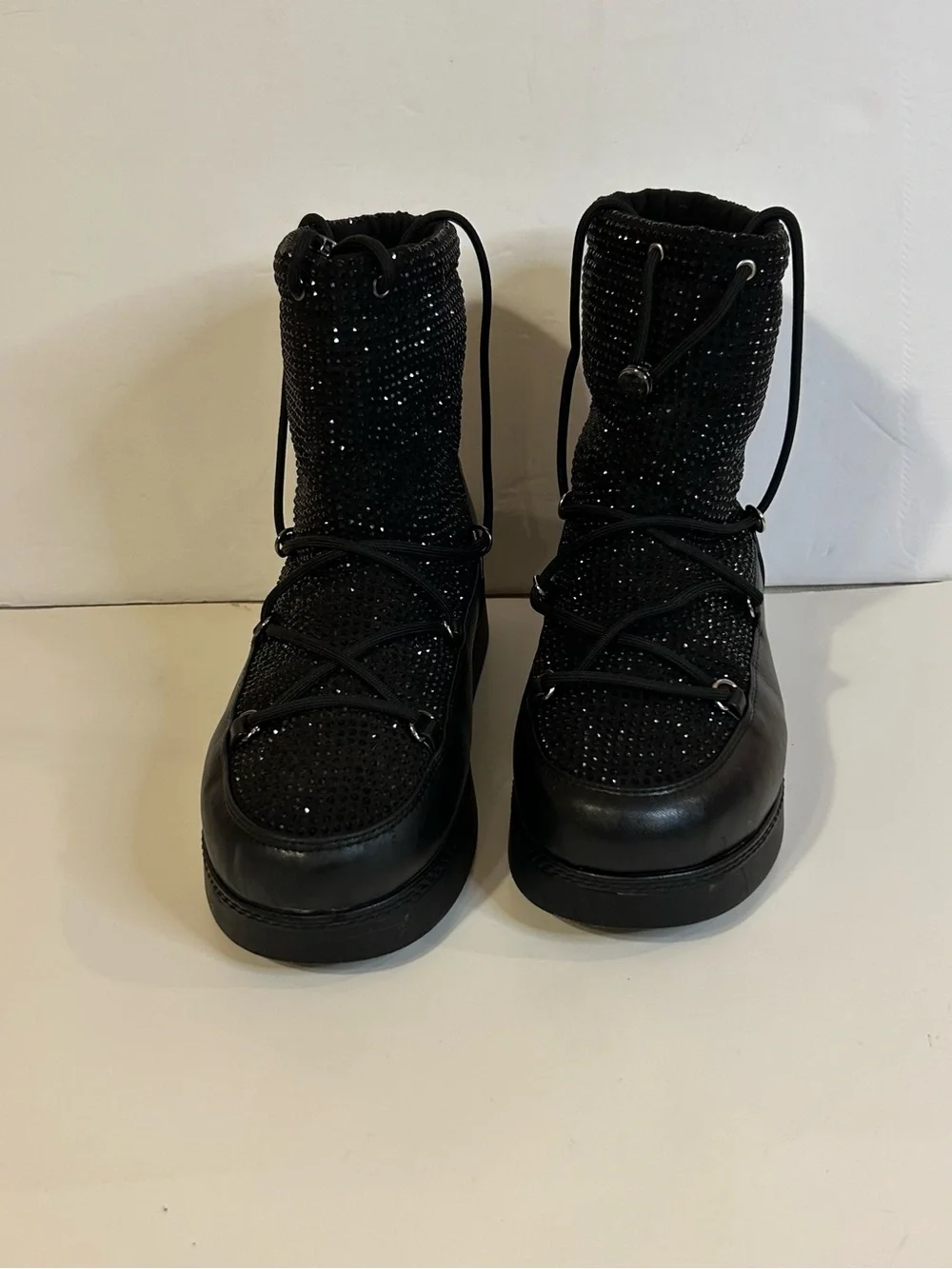 INC Women’s Black Rhinestone Lace Up Wool Lined Winter Boots Size 11